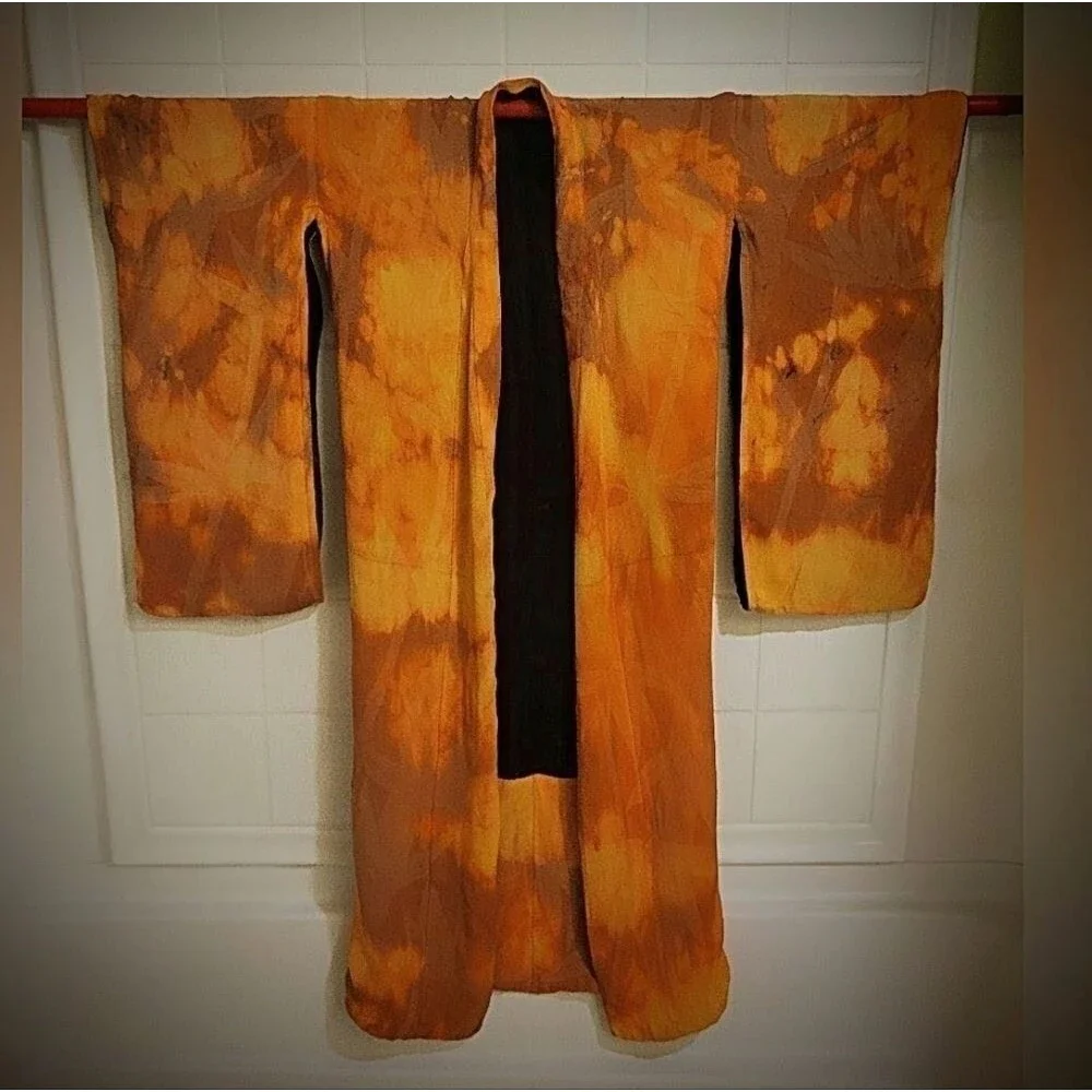Vintage Silk Kimono – Hand-Dyed “Fire